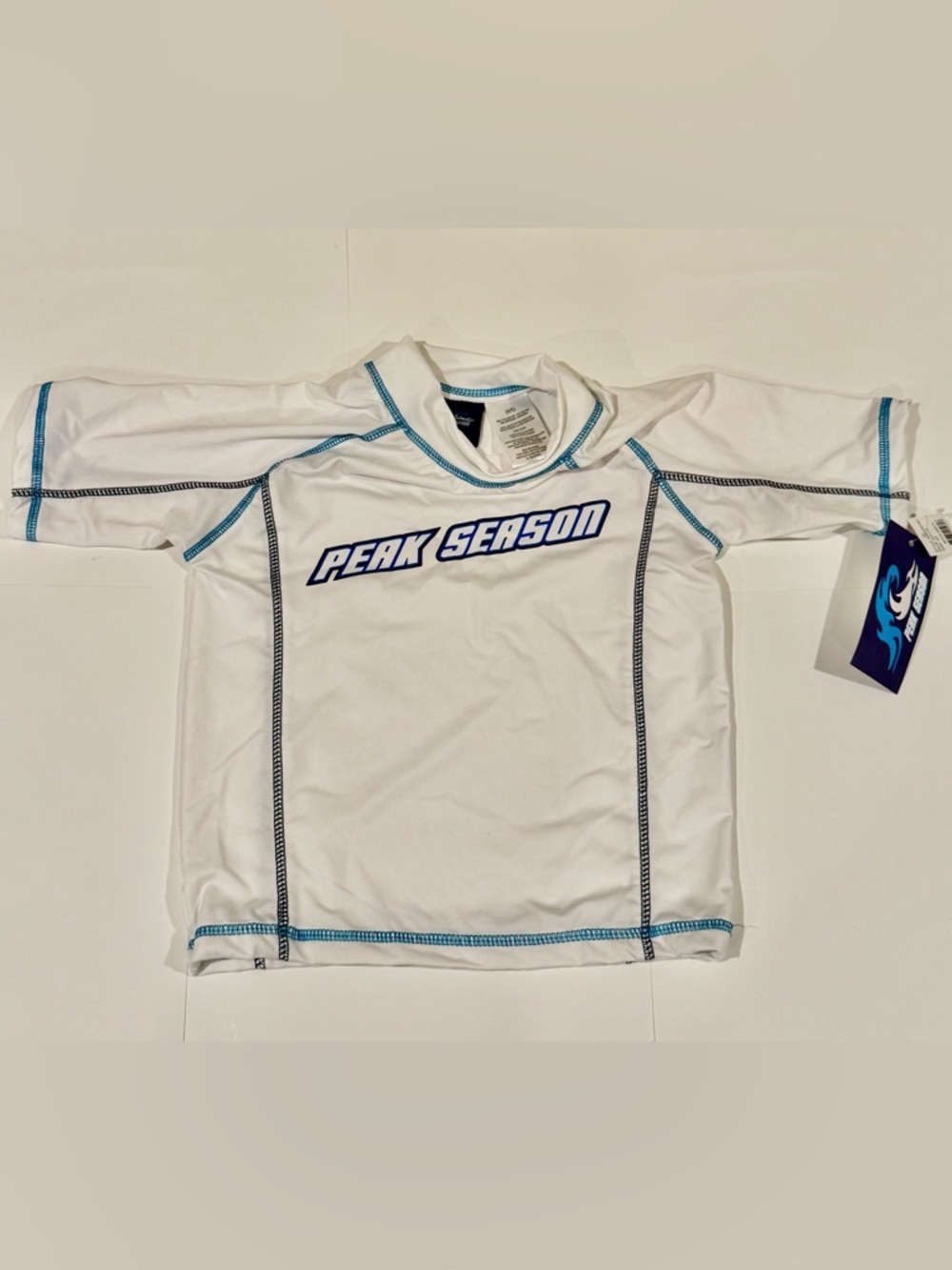 Peak Season Rashguard White with Blue Trim Size 4/5